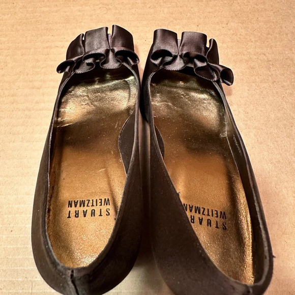 Stuart Weitzman GigiRitz satin open toe bow pump, brown, 6.5 - Picture 6 of 12